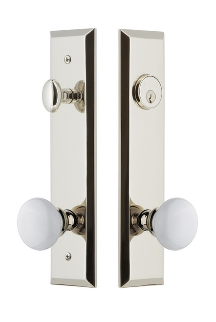 Grandeur Hardware - Hardware Fifth Avenue Tall Plate Complete Entry Set with Hyde Park Knob in Polished Nickel - FAVHYD - 840828