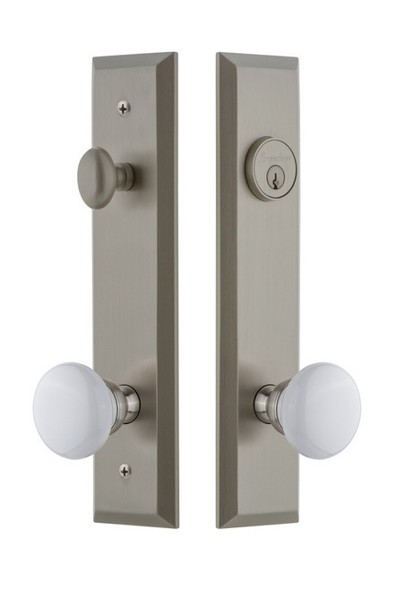 Grandeur Hardware - Hardware Fifth Avenue Tall Plate Complete Entry Set with Hyde Park Knob in Satin Nickel - FAVHYD - 840829