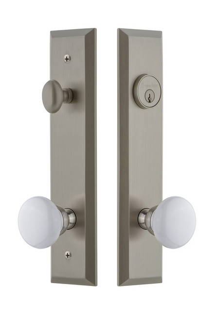 Grandeur Hardware - Hardware Fifth Avenue Tall Plate Complete Entry Set with Hyde Park Knob in Satin Nickel - FAVHYD - 840830