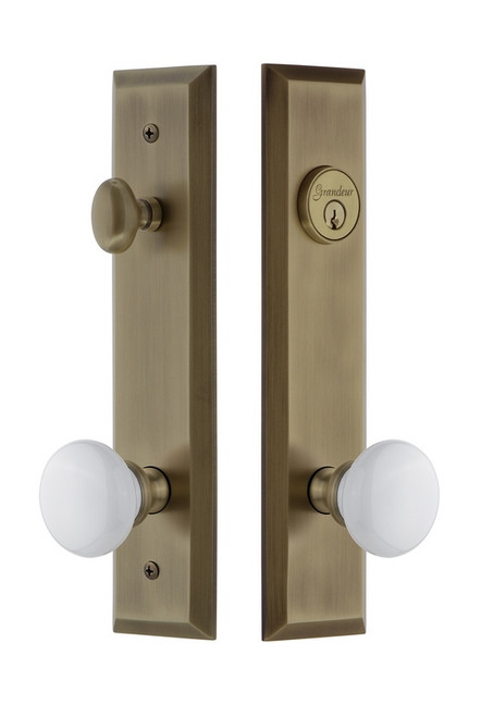 Grandeur Hardware - Hardware Fifth Avenue Tall Plate Complete Entry Set with Hyde Park Knob in Vintage Brass - FAVHYD - 840837