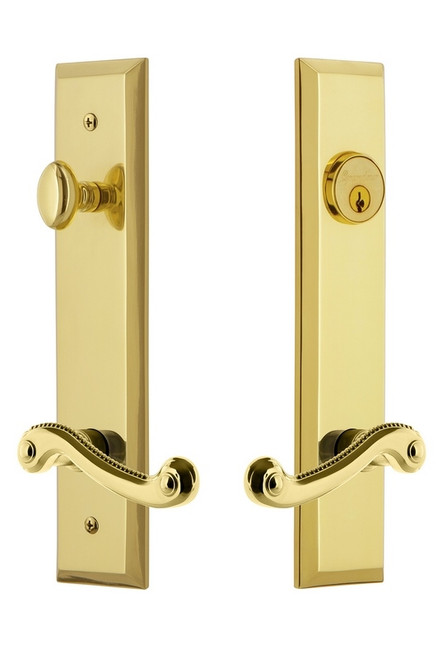 Grandeur Hardware - Hardware Fifth Avenue Tall Plate Complete Entry Set with Newport Lever in Lifetime Brass - FAVNEW - 841657