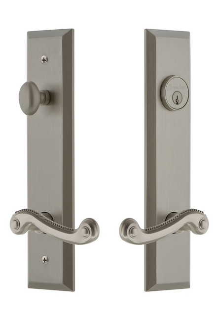 Grandeur Hardware - Hardware Fifth Avenue Tall Plate Complete Entry Set with Newport Lever in Satin Nickel - FAVNEW - 841681