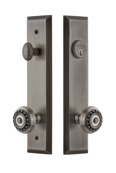 Grandeur Hardware - Hardware Fifth Avenue Tall Plate Complete Entry Set with Parthenon Knob in Antique Pewter - FAVPAR - 840843