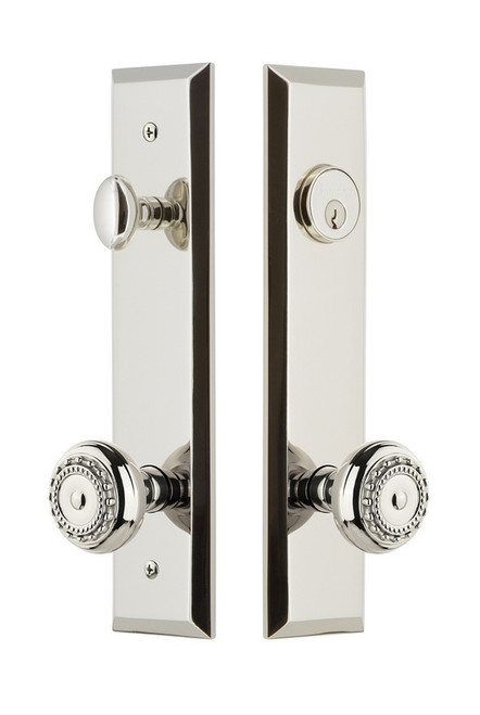 Grandeur Hardware - Hardware Fifth Avenue Tall Plate Complete Entry Set with Parthenon Knob in Polished Nickel - FAVPAR - 840857