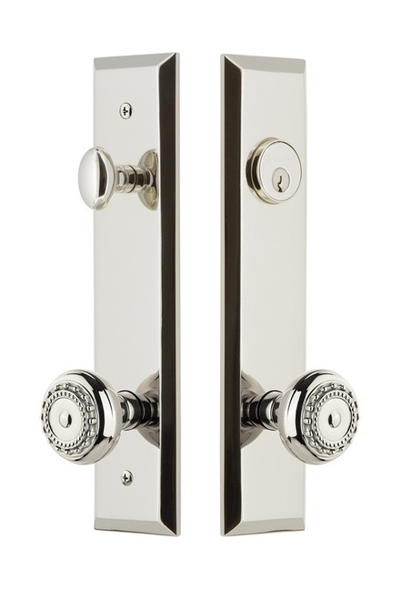 Grandeur Hardware - Hardware Fifth Avenue Tall Plate Complete Entry Set with Parthenon Knob in Polished Nickel - FAVPAR - 840859