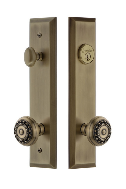 Grandeur Hardware - Hardware Fifth Avenue Tall Plate Complete Entry Set with Parthenon Knob in Vintage Brass - FAVPAR - 840869