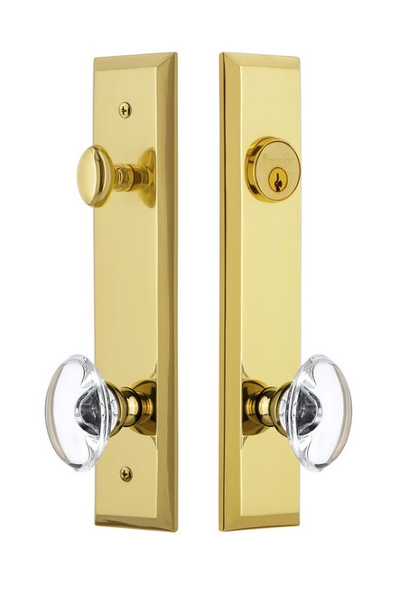 Grandeur Hardware - Hardware Fifth Avenue Tall Plate Complete Entry Set with Provence Knob in Lifetime Brass - FAVPRO - 840884