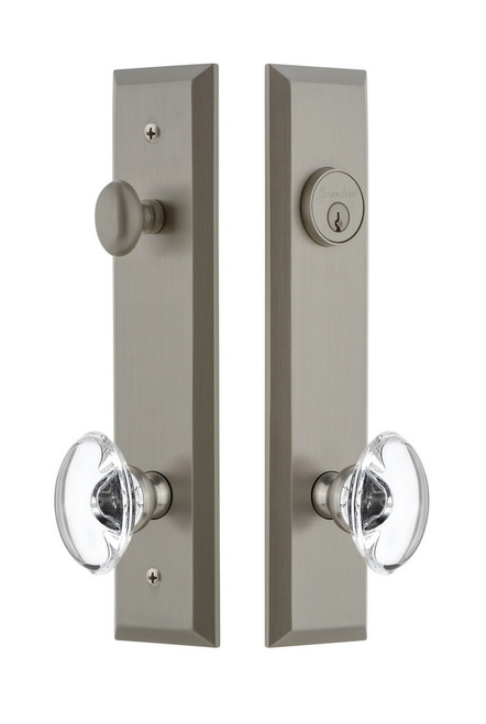Grandeur Hardware - Hardware Fifth Avenue Tall Plate Complete Entry Set with Provence Knob in Satin Nickel - FAVPRO - 840893