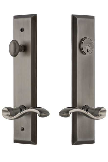 Grandeur Hardware - Hardware Fifth Avenue Tall Plate Complete Entry Set with Portofino Lever in Antique Pewter - FAVPRT - 839267