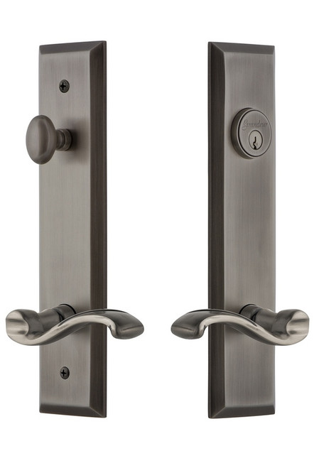 Grandeur Hardware - Hardware Fifth Avenue Tall Plate Complete Entry Set with Portofino Lever in Antique Pewter - FAVPRT - 839268