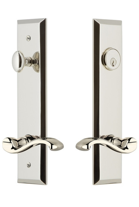 Grandeur Hardware - Hardware Fifth Avenue Tall Plate Complete Entry Set with Portofino Lever in Polished Nickel - FAVPRT - 841729