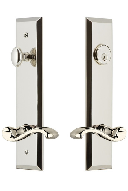 Grandeur Hardware - Hardware Fifth Avenue Tall Plate Complete Entry Set with Portofino Lever in Polished Nickel - FAVPRT - 841733