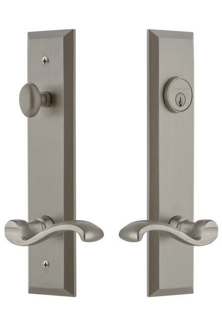 Grandeur Hardware - Hardware Fifth Avenue Tall Plate Complete Entry Set with Portofino Lever in Satin Nickel - FAVPRT - 841737
