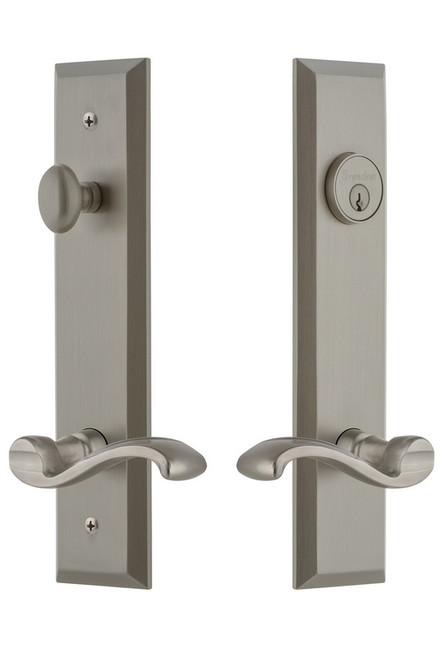 Grandeur Hardware - Hardware Fifth Avenue Tall Plate Complete Entry Set with Portofino Lever in Satin Nickel - FAVPRT - 841740