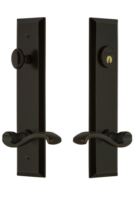 Grandeur Hardware - Hardware Fifth Avenue Tall Plate Complete Entry Set with Portofino Lever in Timeless Bronze - FAVPRT - 841745