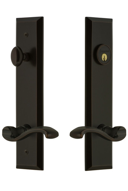 Grandeur Hardware - Hardware Fifth Avenue Tall Plate Complete Entry Set with Portofino Lever in Timeless Bronze - FAVPRT - 841752