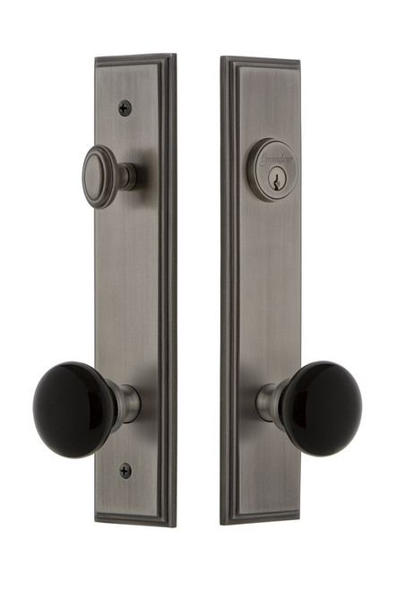 Grandeur Hardware - Carre Tall Plate Complete Entry Set with Coventry Knob in Antique Pewter - CARCOV - 854198