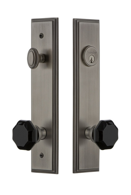 Grandeur Hardware - Carre Tall Plate Complete Entry Set with Lyon Knob in Antique Pewter - CARLYO - 852051