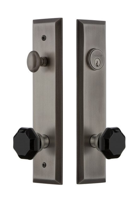 Grandeur Hardware - Fifth Avenue Tall Plate Complete Entry Set with Lyon Knob in Antique Pewter - FAVLYO - 852083