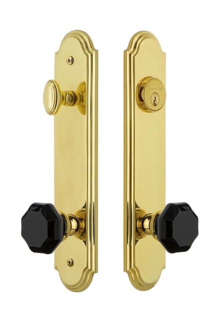 Grandeur Hardware - Arc Tall Plate Complete Entry Set with Lyon Knob in Lifetime Brass - ARCLYO - 852029