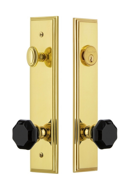 Grandeur Hardware - Carre Tall Plate Complete Entry Set with Lyon Knob in Lifetime Brass - CARLYO - 852061