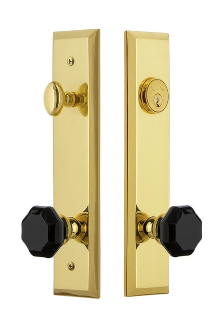 Grandeur Hardware - Fifth Avenue Tall Plate Complete Entry Set with Lyon Knob in Lifetime Brass - FAVLYO - 852093