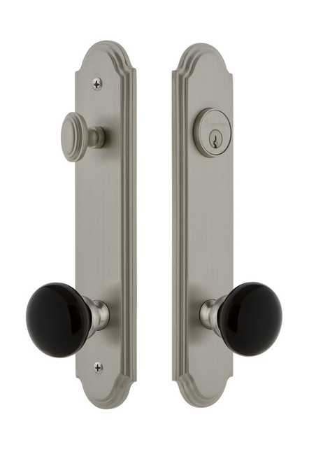 Grandeur Hardware - Arc Tall Plate Complete Entry Set with Coventry Knob in Satin Nickel - ARCCOV - 854174