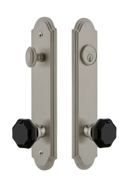 Grandeur Hardware - Arc Tall Plate Complete Entry Set with Lyon Knob in Satin Nickel - ARCLYO - 852032