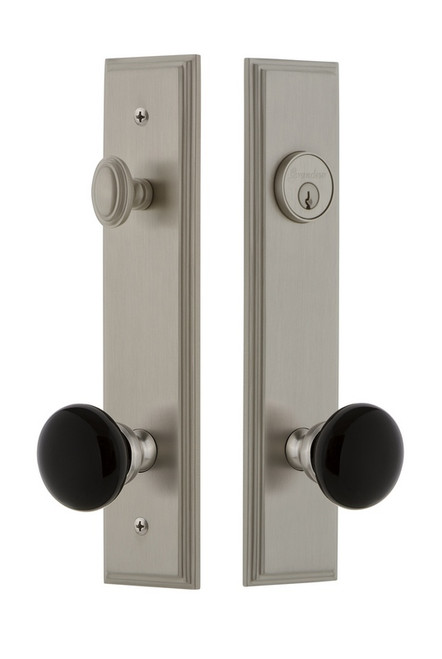 Grandeur Hardware - Carre Tall Plate Complete Entry Set with Coventry Knob in Satin Nickel - CARCOV - 854206