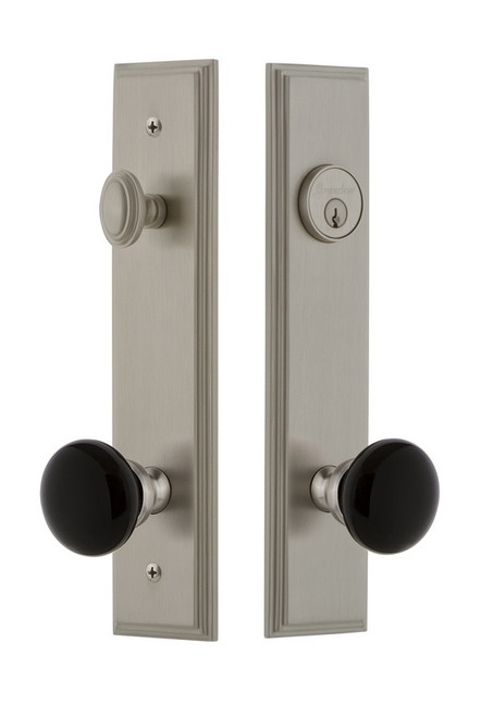 Grandeur Hardware - Carre Tall Plate Complete Entry Set with Coventry Knob in Satin Nickel - CARCOV - 854211