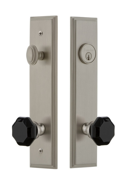 Grandeur Hardware - Carre Tall Plate Complete Entry Set with Lyon Knob in Satin Nickel - CARLYO - 852058