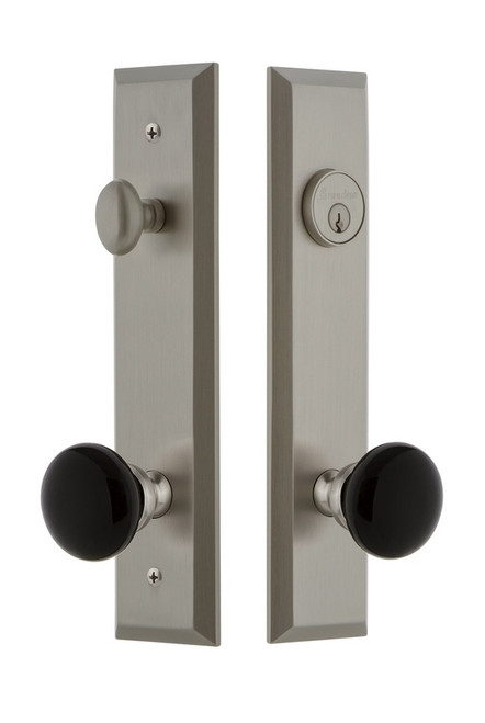 Grandeur Hardware - Fifth Avenue Tall Plate Complete Entry Set with Coventry Knob in Satin Nickel - FAVCOV - 854238