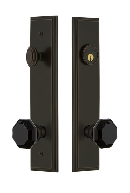 Grandeur Hardware - Carre Tall Plate Complete Entry Set with Lyon Knob in Timeless Bronze - CARLYO - 852059