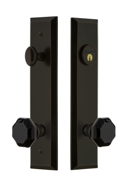 Grandeur Hardware - Fifth Avenue Tall Plate Complete Entry Set with Lyon Knob in Timeless Bronze - FAVLYO - 852091