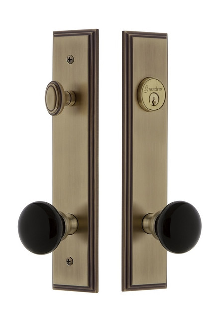 Grandeur Hardware - Carre Tall Plate Complete Entry Set with Coventry Knob in Vintage Brass - CARCOV - 854208