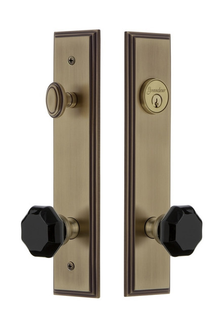 Grandeur Hardware - Carre Tall Plate Complete Entry Set with Lyon Knob in Vintage Brass - CARLYO - 852060