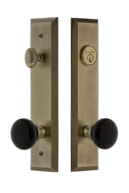 Grandeur Hardware - Fifth Avenue Tall Plate Complete Entry Set with Coventry Knob in Vintage Brass - FAVCOV - 854240