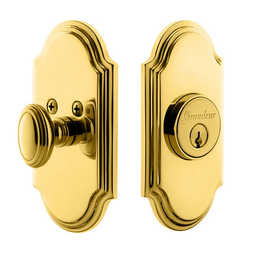 Grandeur Hardware - Single Cylinder Deadbolt with Arc Plate in Lifetime Brass - ARCARC - 825933