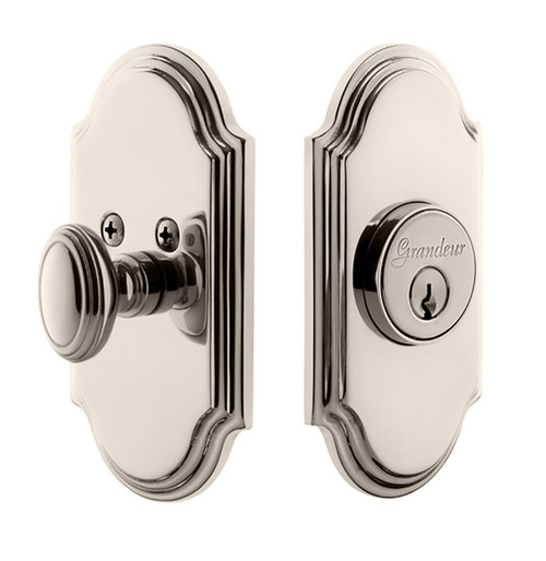 Grandeur Hardware - Single Cylinder Deadbolt with Arc Plate in Polished Nickel - ARCARC - 825939