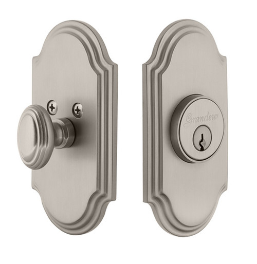Grandeur Hardware - Single Cylinder Deadbolt with Arc Plate in Satin Nickel - ARCARC - 825947