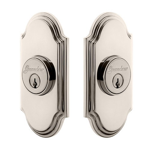 Grandeur Hardware - Double Cylinder Deadbolt with Arc Plate in Polished Nickel - ARCARC - 826042