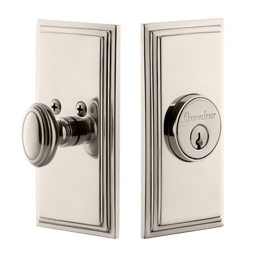 Grandeur Hardware - Single Cylinder Deadbolt with Carre Plate in Polished Nickel - CARCAR - 825958