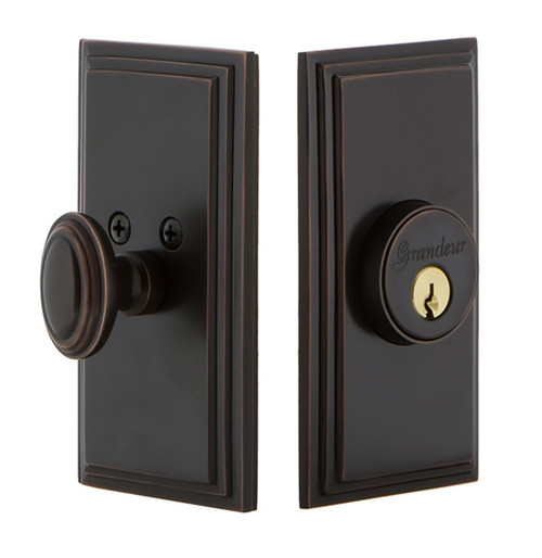 Grandeur Hardware - Single Cylinder Deadbolt with Carre Plate in Timeless Bronze - CARCAR - 825972