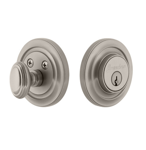 Grandeur Hardware - Single Cylinder Deadbolt with Circulaire Plate in Satin Nickel - CIRCIR - 825904