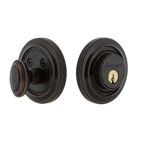 Grandeur Hardware - Single Cylinder Deadbolt with Circulaire Plate in Timeless Bronze - CIRCIR - 825905