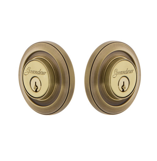Grandeur Hardware - Double Cylinder Deadbolt with Circulaire Plate in Vintage Brass - CIRCIR - 825985