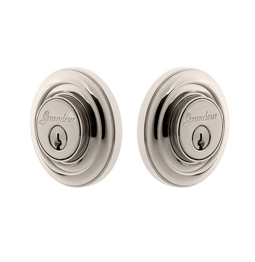 Grandeur Hardware - Double Cylinder Deadbolt with Circulaire Plate in Polished Nickel - CIRCIR - 825987