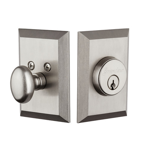 Grandeur Hardware - Single Cylinder Deadbolt with Fifth Avenue Plate in Satin Nickel - FAVFAV - 821138