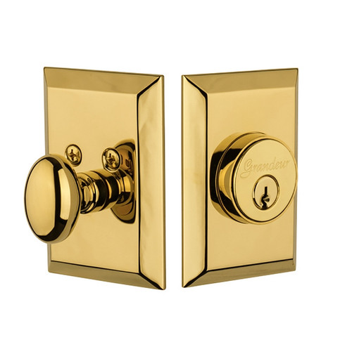 Grandeur Hardware - Single Cylinder Deadbolt with Fifth Avenue Plate in Lifetime Brass - FAVFAV - 821139