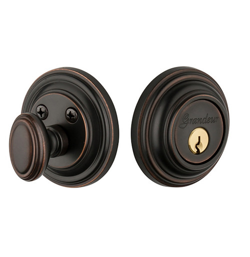 Grandeur Hardware - Single Cylinder Deadbolt with Georgetown Plate in Timeless Bronze - GEOGEO - 815553